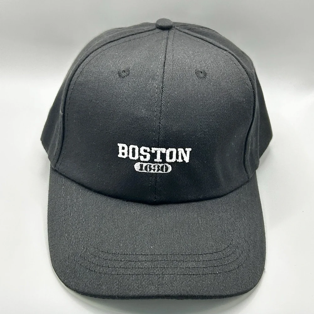 Boston Massachusetts Wordmark Dad Hat Cap Adjustable Strapback Black Outdoors
